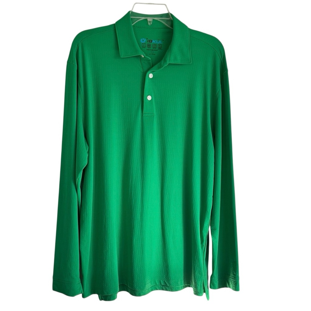IBKÜL men's Green Long-Sleeve Performance Golf Polo Shirt Size L